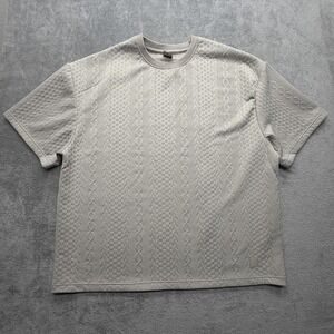 Saints Studio Shirt Mens 3XL Beige Textured Geometric Knit Stretch Tee Crewneck